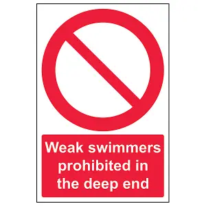 Weak Swimmers Prohibited Deep End Sign - Adhesive Vinyl 200x300mm (x3)