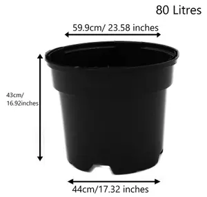 Black Plastic Plant Pot Flower Pots 80 Litres x 50 Pots