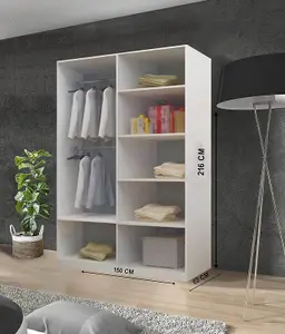 Stylish Bedroom Sliding Wardrobe - Storage Space & Sleek Design comes in Width 100cm/120cm/150cm/180cm/203cm/250cm (White, 150cm)