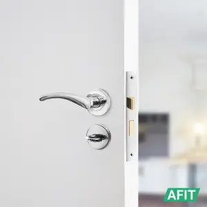 AFIT Chrome Bathroom Door Handle Set, Thumb Turn & Release Set, Lock & Hinges 76mm - Novi Range