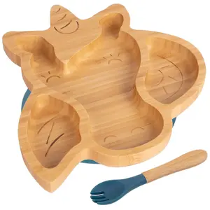 Bamboo Unicorn Baby Weaning Plate & Fork Set - Navy Blue