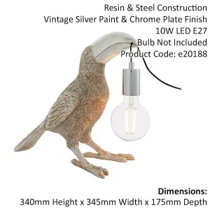 2 PACK Vintage Silver Toucan Table Light - Resin Figure - Chrome Lamp Holder