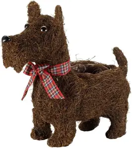 Scottie Dog Themed Flower Planter Novelty Rattan Rustic Plant Pot Garden