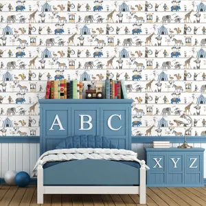 Galerie Just 4 Kids 2 Blue Grey Black Beige Circus Parade Smooth Wallpaper