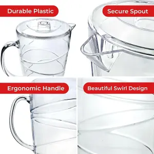 2L Plastic Jug with Lid & Vented Spout - 2-Pack Swirl Design Pitcher for Pimms, Juices, BBQs, Picnics & Garden Parties