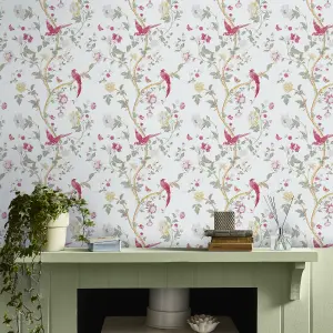 Laura Ashley Summer Palace Peony Animal Smooth Wallpaper Sample