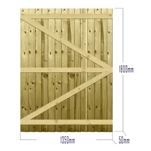 Premier Garden Supplies Pedestrian Gate 180cm (6ft) High x 135cm Wide Feather Edge Flat Top Semi-Braced Single Swing Gate