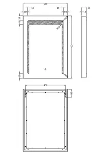 Rectangular LED Illuminated Touch Sensor Mirror with Demister, 700mm x 500mm - Chrome