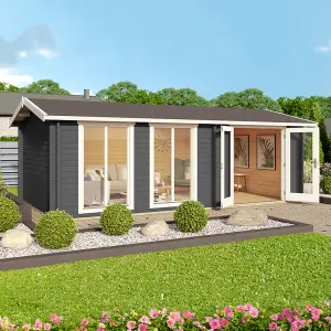 Lasita Shetland Garden Log Cabin - 6m x 3m - Large Apex Garden Summer House Double Column Windows - Double Glazed