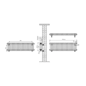 Rinse Bathrooms Traditional Cast Iron Style Double Column Horizontal Radiator Anthracite 300 x 1010mm