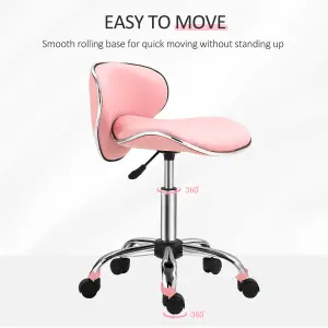 HOMCOM Office Chair Beauty Salon Rolling Technician Stool Chair Pink