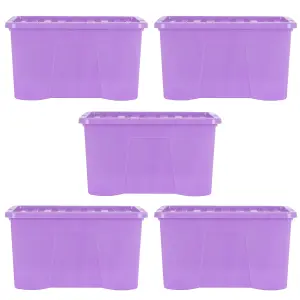 Wham Crystal Sparkle 5x 60L Plastic Storage Boxes with Lids Sparkle Lavender (Purple). Large Size, Strong (Pack of 5, 60 Litre)