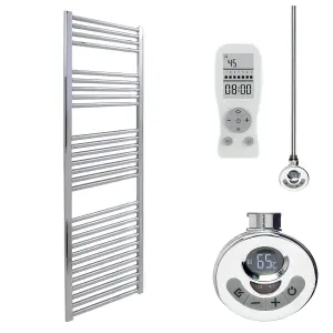 Bray Thermostatic Electric Heated Towel Rail With Timer, Straight, Chrome - W500 x H1400 mm