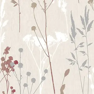 GoodHome Hayfield Cream & red Floral Textured Wallpaper Sample