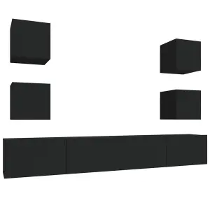 Berkfield 6 Piece TV Cabinet Set Black Engineered Wood