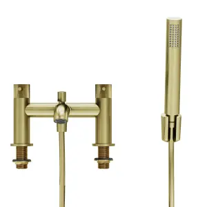 GoodHome Owens Satin Brass effect Deck-mounted Bath mixer tap with shower kit