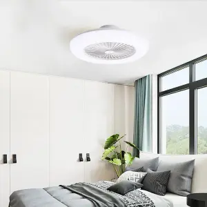 White 5 Blades Acrylic LED Dimmable Ceiling Fan Light Adjustable Speed with Remote Control 55 cm