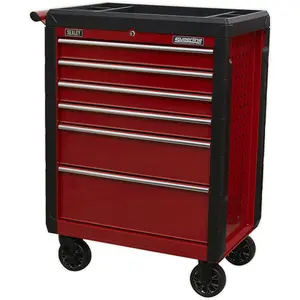 Premium 6 Drawer RED Portable Tool Chest - Locking Mobile Storage Solution