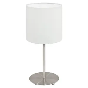 Table Desk Lamp Colour Satin Nickel Steel Shade White Fabric Bulb E14 1x40W