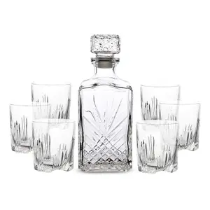 1 Litre Cut Glass Square Decanter and 6PC Glasses Set