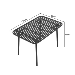 Outdoor Garden Dining Table , Curved Table with Metal Slatted Top, Black