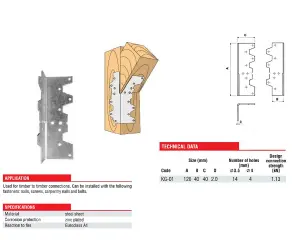 Metal Framing Bracket Anchor With Bendable Tabs 120 x 40 x 40 x 2 mm Zinc - Pack of 1