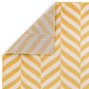 Yellow Modern Striped Easy to Clean Geometric Rug For DiningRoom-80cm X 150cm