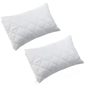 Pair Of White Anti Allergy Zipped Pillow Protectors Quilted Pillowcase Pack Of 2