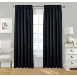 Fiffer Polyester Blackout Pinch Pleat Curtain Pair Black / 229 x 229 cm