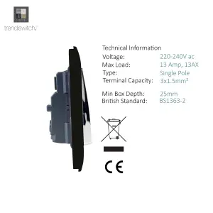 Trendiswitch Black 1 Gang 13 Amp Switched Socket