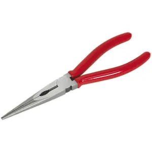 200mm Long Nose Pliers - Drop Forged Steel - 15mm Jaw Capacity - Serrated Jaws