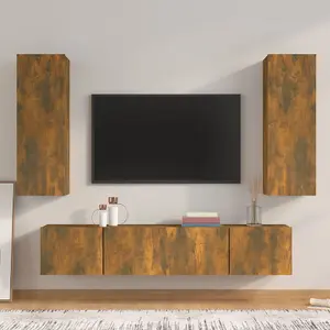 Berkfield 4 Piece TV Cabinet Set Smoked Oak Engineered Wood