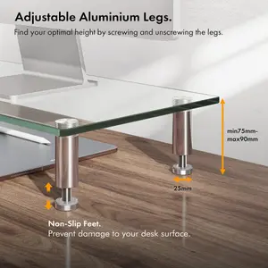 VonHaus Large Monitor Stand Riser, Monitor Riser, Adjustable 20Kg Capacity, Riser for Computers & Laptops with Aluminium Legs