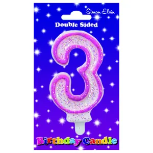 Simon Elvin Number 3 Double Sided Birthday Candle Pink/White (One Size)