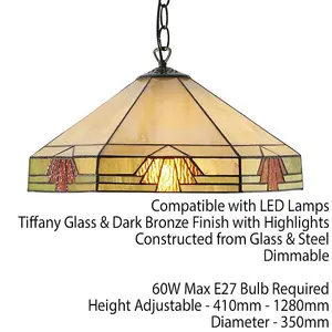 Tiffany Glass Hanging Ceiling Pendant Light Bronze & Amber Art Deco Shade i00146