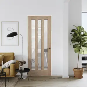 Fortia Vertical 0 panel 3 Lite Clear Glazed Contemporary Natural White oak veneer Internal Timber Door, (H)1981mm (W)762mm (T)35mm