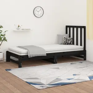 Berkfield Pull-out Day Bed Black 2x(90x200) cm Solid Wood Pine