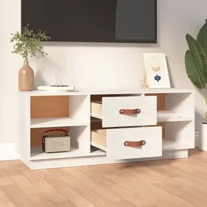 Berkfield TV Cabinet White 100x34x40 cm Solid Wood Pine