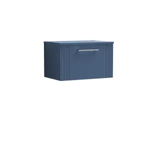 Retro 1 Drawer Wall Hung Vanity Unit with Colour Coordinating Laminate Worktop - 600mm - Satin Blue - Balterley