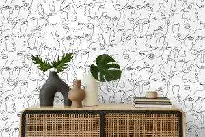 Holden Decor Abstract Faces Black / White Smooth Wallpaper