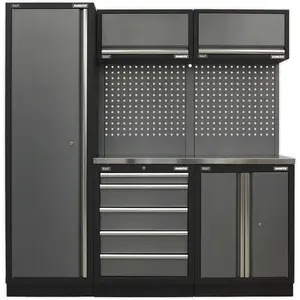 Premium Garage Storage System with Stainless Steel Worktop - 1960 x 485 x 2000mm