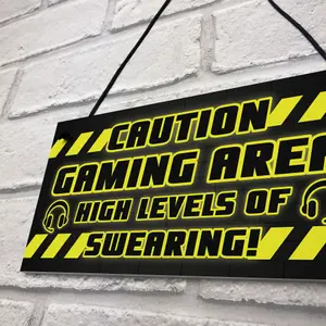 CAUTION Gaming Area Plaque Gaming Sign Gamer Gift Son Birthday Christmas Gift