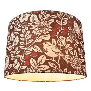 Autumnal Themed Burgundy 12 Lamp Shade with Floral Decoration and Sitting Birds