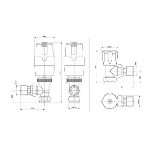 Pair of Angled Black Thermostatic Radiator Valves