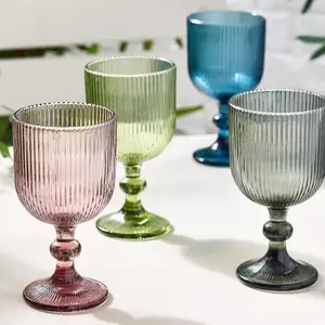 Set of 4 Vintage Luxury Mix-Match Ribbed Drinking Wine Glass Wine Goblets 360ml