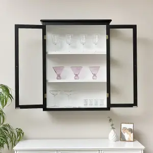 Melody Maison Large Black & White Glass Fronted Wall Cabinet 90cm x 70cm