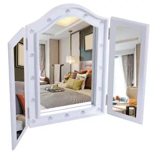 HOMCOM Lighted Tri-Fold Vanity Mirror Large Cosmetic Mirror w/ LED Lights White