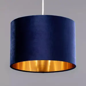 CGC NILA Luxury Navy Blue Velvet & Gold Inner Round Pendant Drum Shade