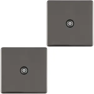 2 PACK 1 Gang Single TV Coaxial Aerial Socket SCREWLESS BLACK NICKEL Wall Plate