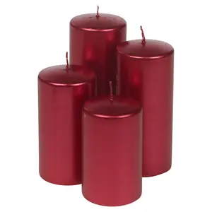 URBNLIVING Mix Set of 4 variable Sizes Decorative Christmas Red Pillar Wax Candles for Wedding Church Party & Home Decor